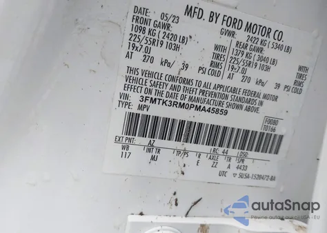 2023 Ford Mustang Mach-E Premium z USA, uszkodzony, nr VIN 3FMTK3RM0PMA45859